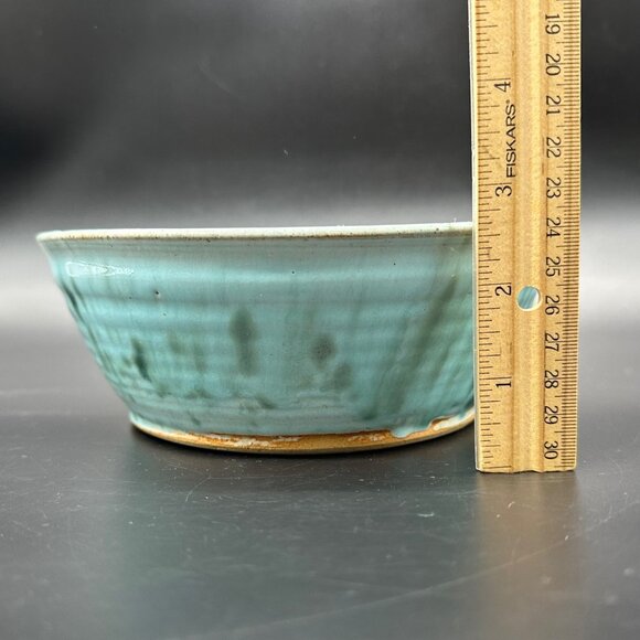 Handmade Art Pottery Bowl Signed Mike Joens Speckle Turquoise Green Blue Serving - Picture 9 of 13